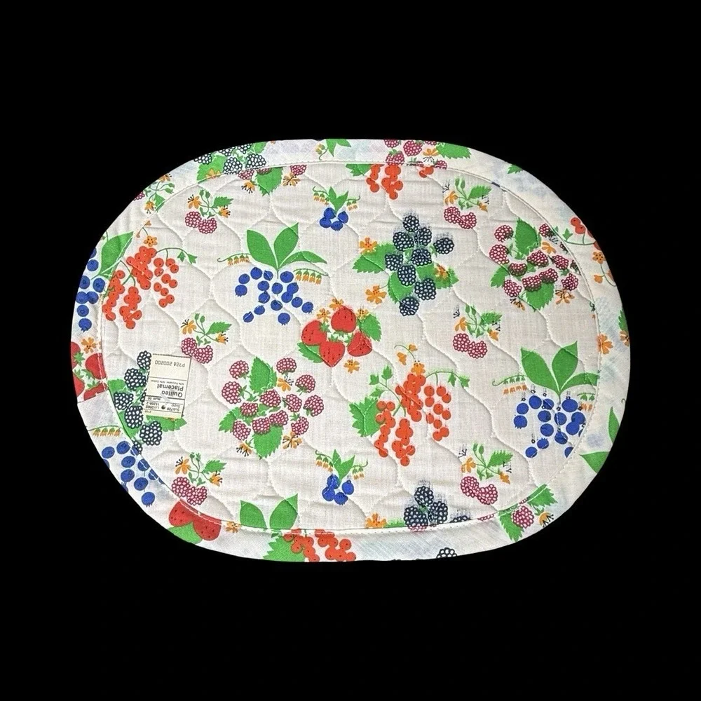 Vintage‎ Quilted Placemats Berries Cottagecore Country Granny Kitchen Set Of 4